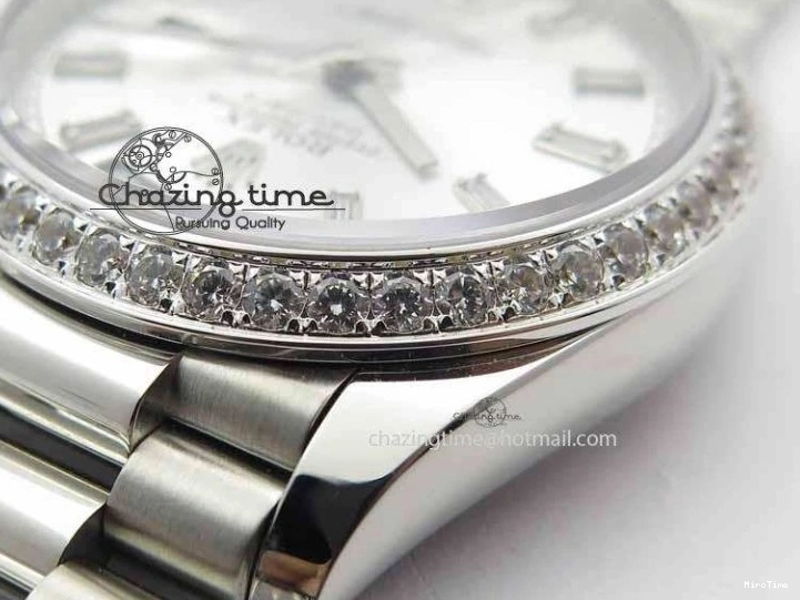 MiroTime 0116 Minimalist Day Date 40mm SS BP Maker Best Edition Diamond Bezel Silver Dial On SS Bracelet A 3697
